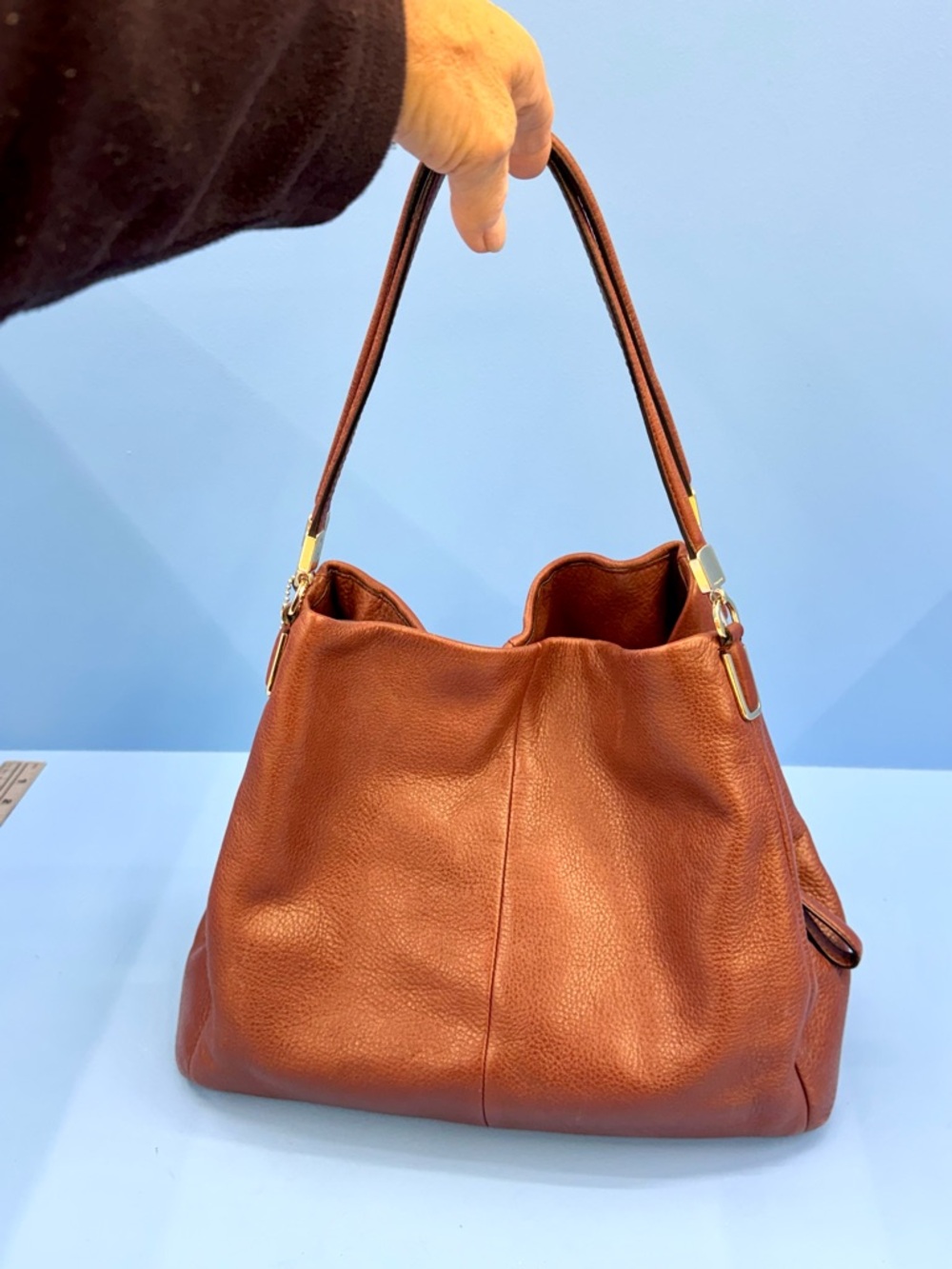 Coach Pebbled Leather Shoulder Bag in Cognac